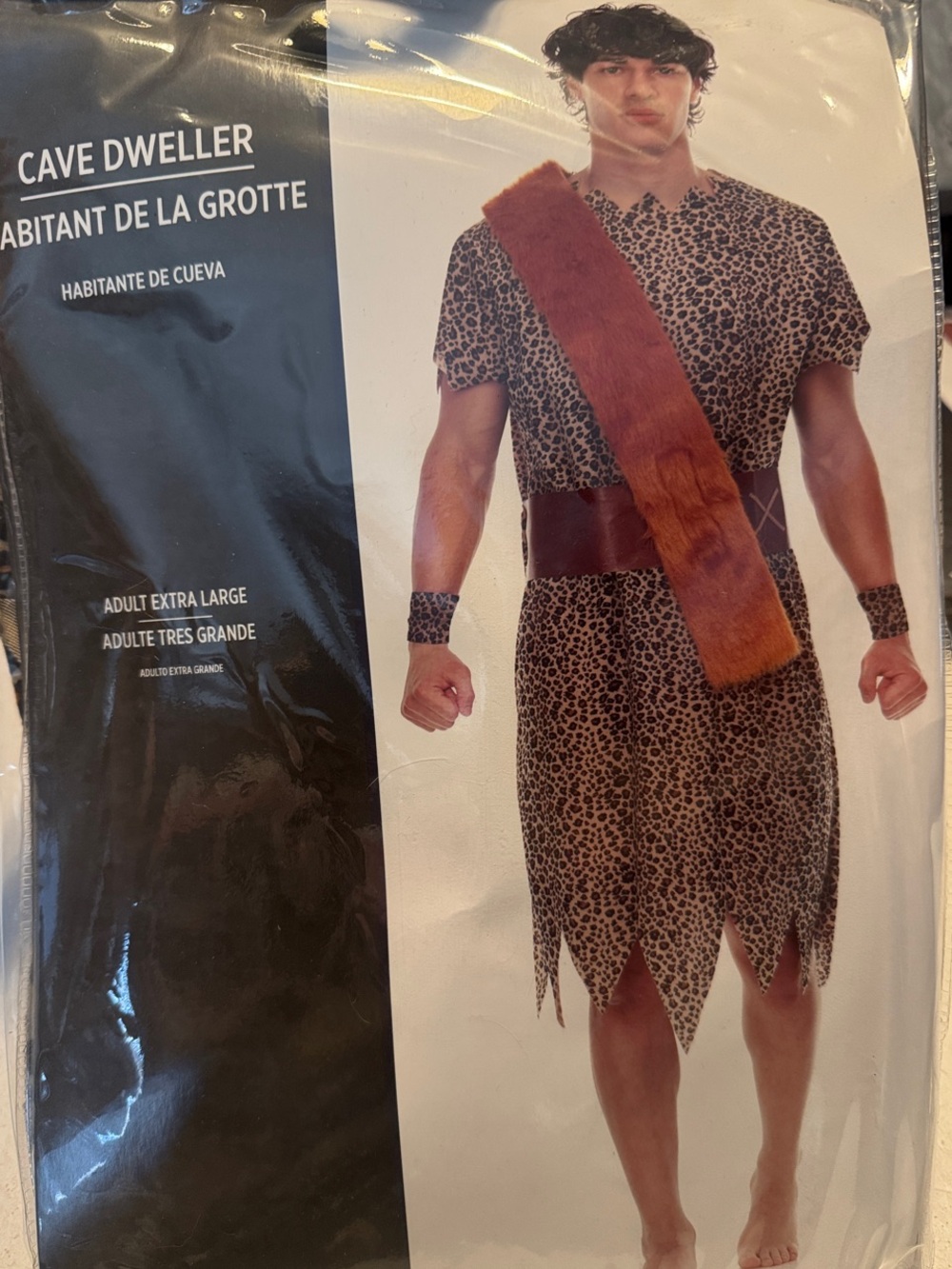 Party City Cave Dweller Brown Faux Fur Sash and Leopard Tunic Costume